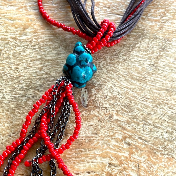 Vintage Boho Bead Necklace - Brown/Red/Blue - Picture 8 of 14